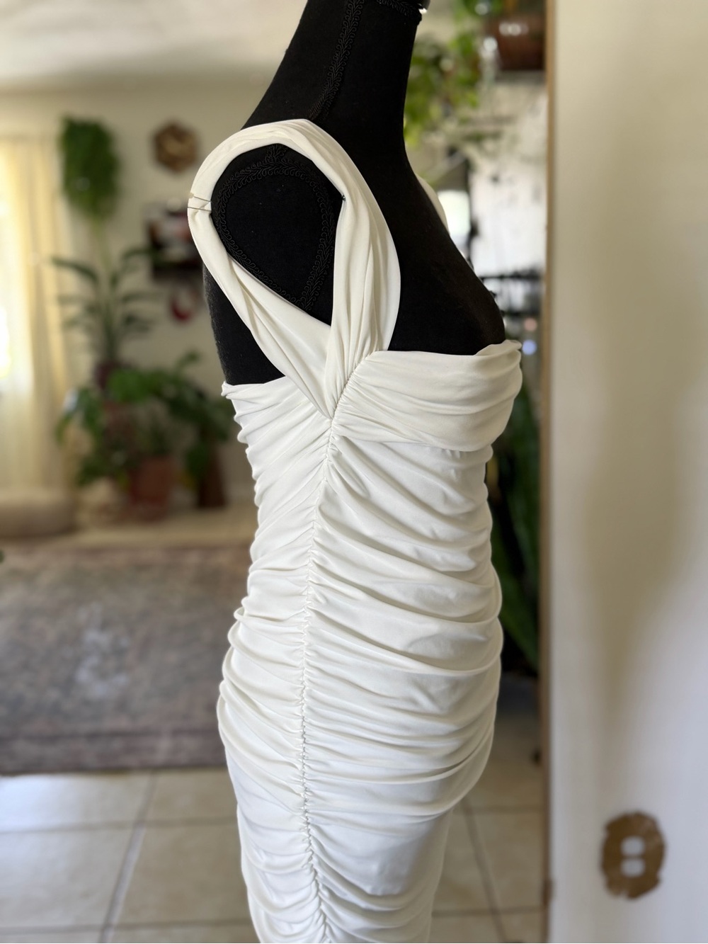 NWT Club L London Lost For Words Bardot White Ruched Draped Midi Dress Women's 8 - Picture 3 of 9